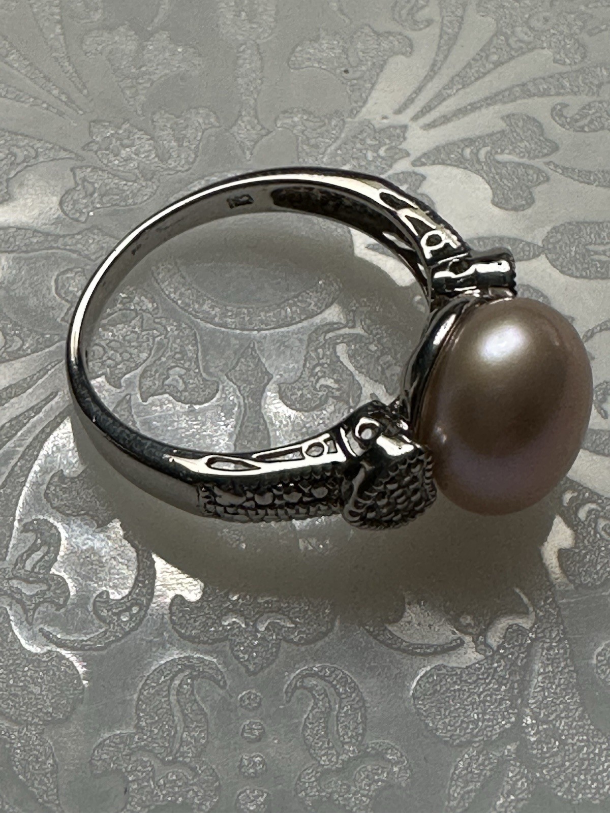 Vintage Sterling Silver Pink Pearl CZ Ring Sz 8 3/4 Signed Hearts Elegant