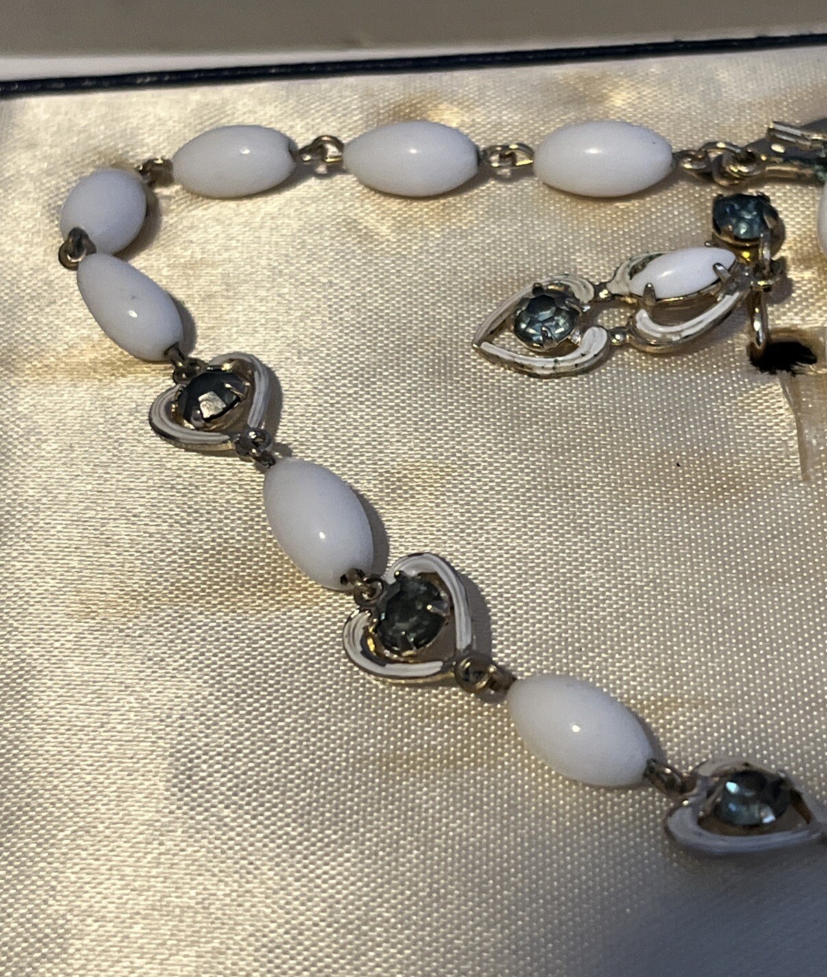Vtg Jewels Styled by Duane Rhinestone & White Stones Choker Earrings 50s Boxed