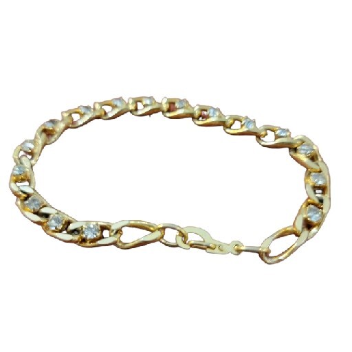 Vintage Rhinestone Curve Chain Link Bracelet Blue Gold Tone Classic Basic Daily