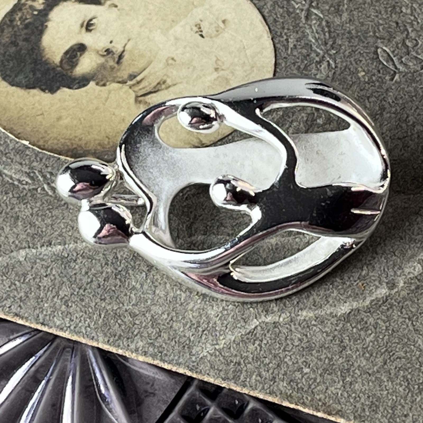 Vtg 1990s Sterling Silver CJs Family Brooch & Pendant -Convertible Signed – 1.5”