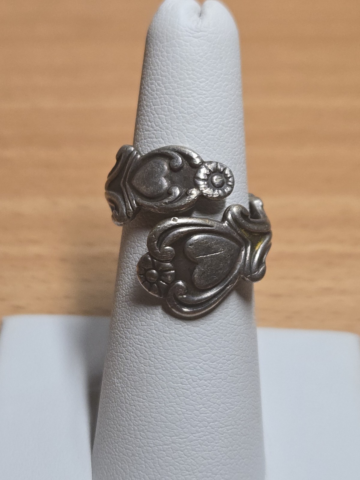 Vintage Avon Sterling Silver Hearts Flowers Spoon Ring Adjustable Size 4-8 4.83g