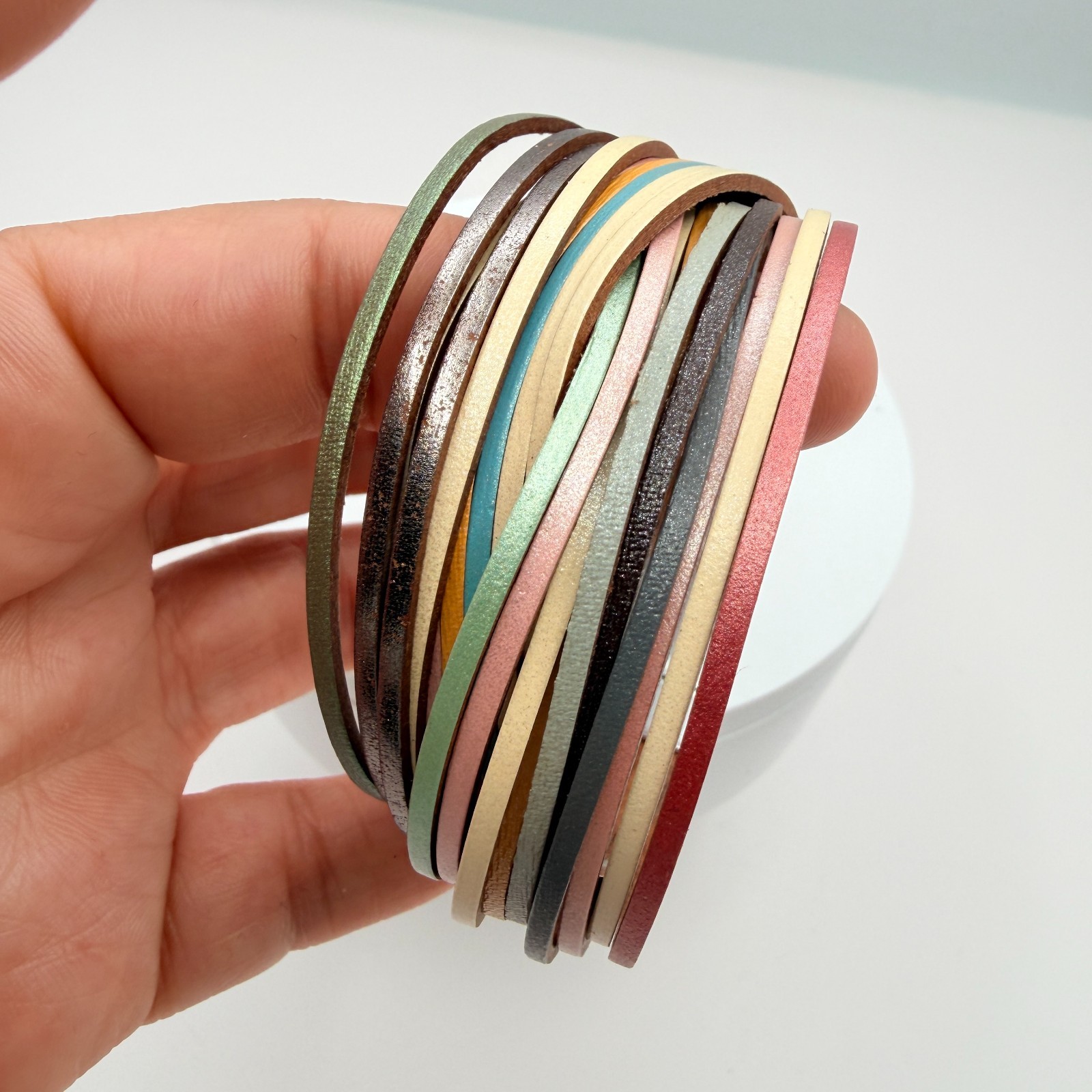 Vintage Multi Strand Leather Wrap Cuff Bracelet Magnetic Clasp Boho Multicolor