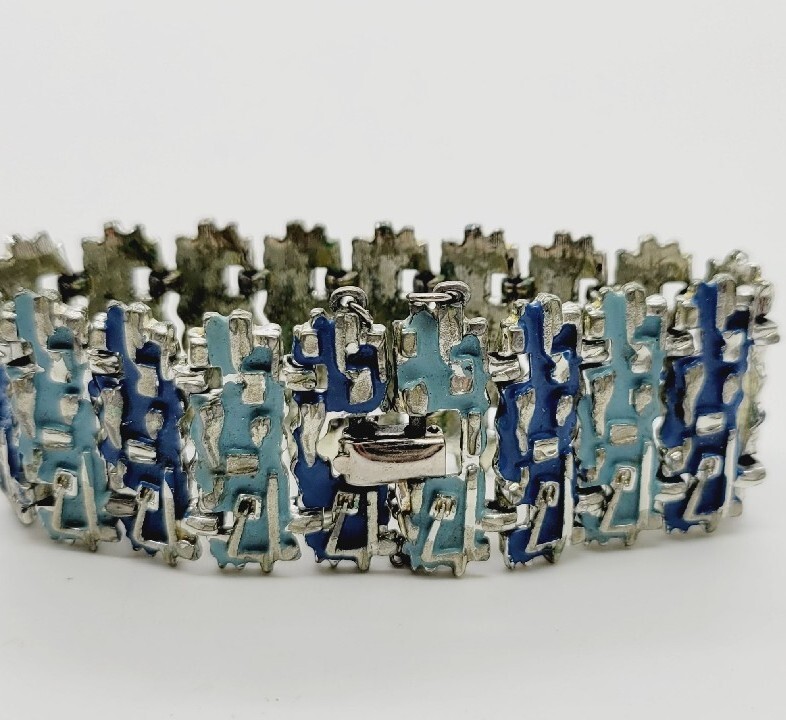 Vintage Coro Baby Blue Panel Bracelet Chunky Statement Runway 7.25 in RARE