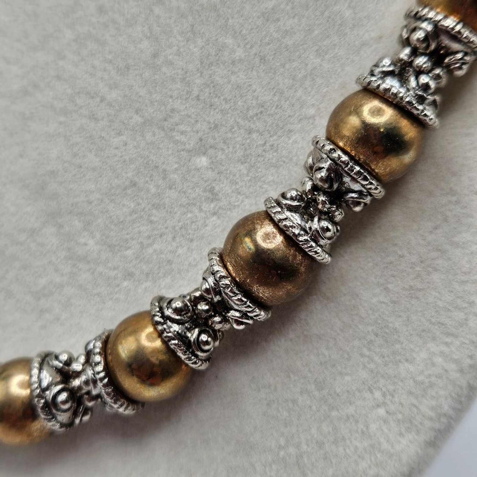 VINTAGE Unique Copper Tone Ball Beaded Strand Toggle Clasp Necklace
