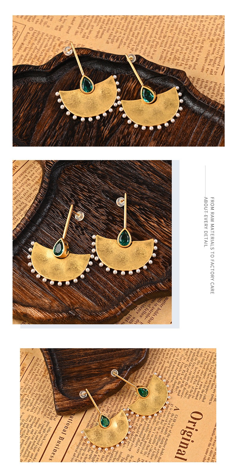 Vintage Dangle Earrings Palace Gold Fan Leaf Real Pearl Art Deco Jewelry