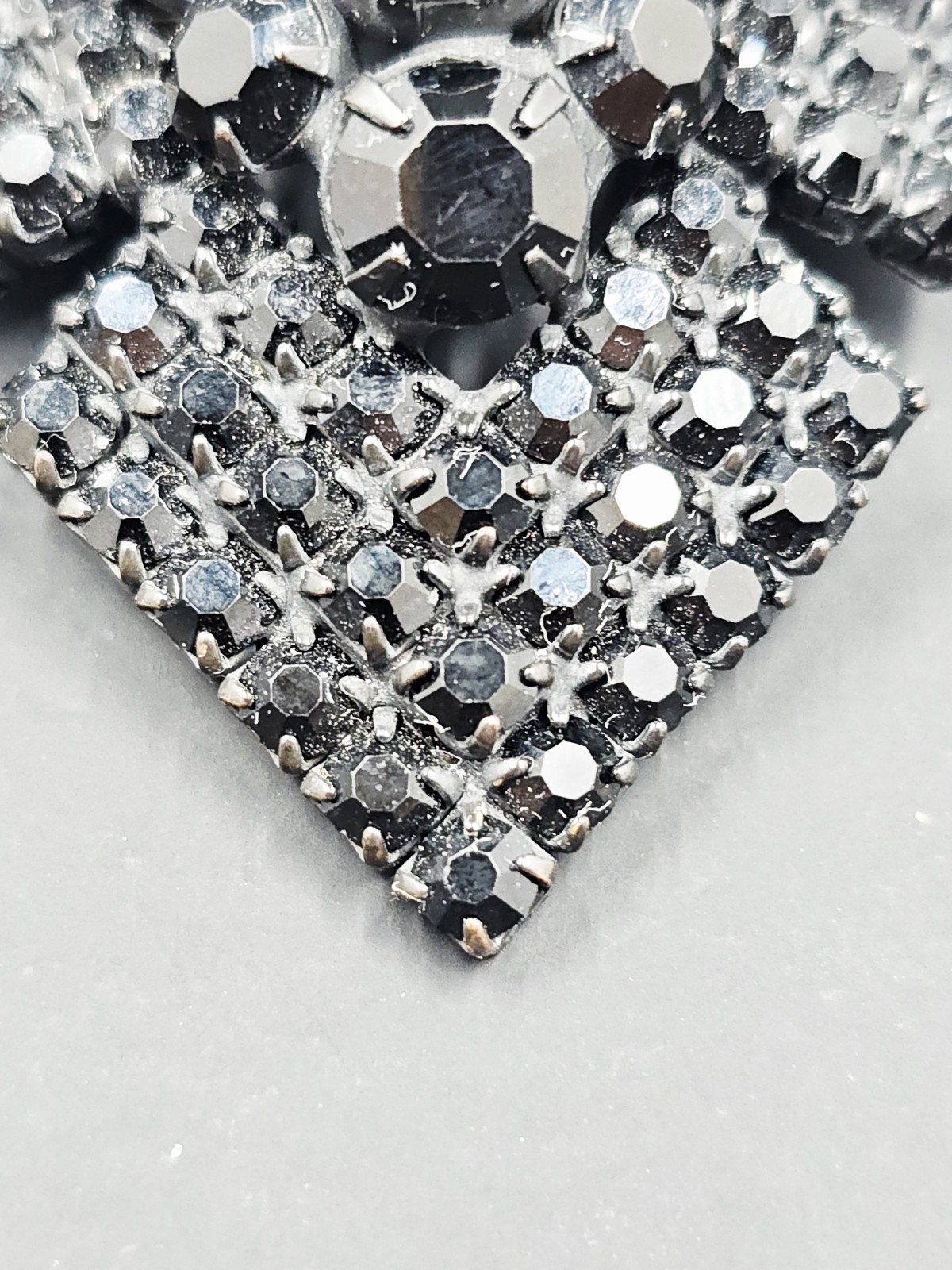 Vintage Black Rhinestone Geometric W/ Flower Gothic Brooch, 2″ X 2″