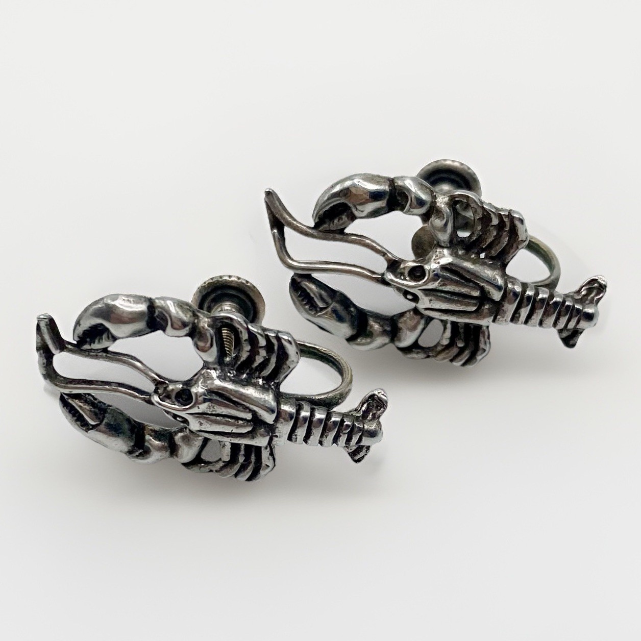 Vintage Lobster Screwback Earrings Silver Tone Coastal Nautical Figural Pair