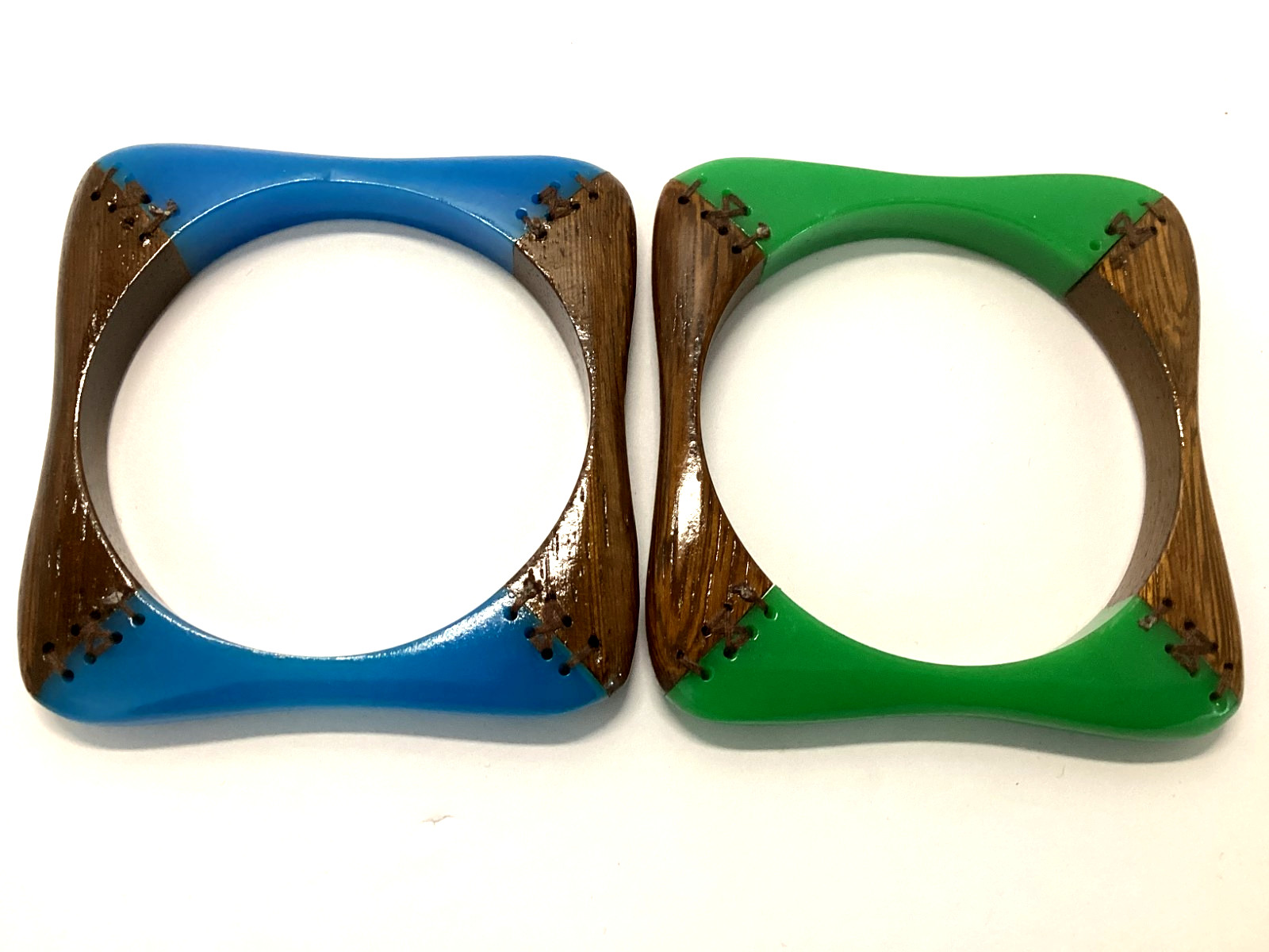 Vintage Lucite and Wood Chunky Bangle Bracelet Lot of 2 Unsigned