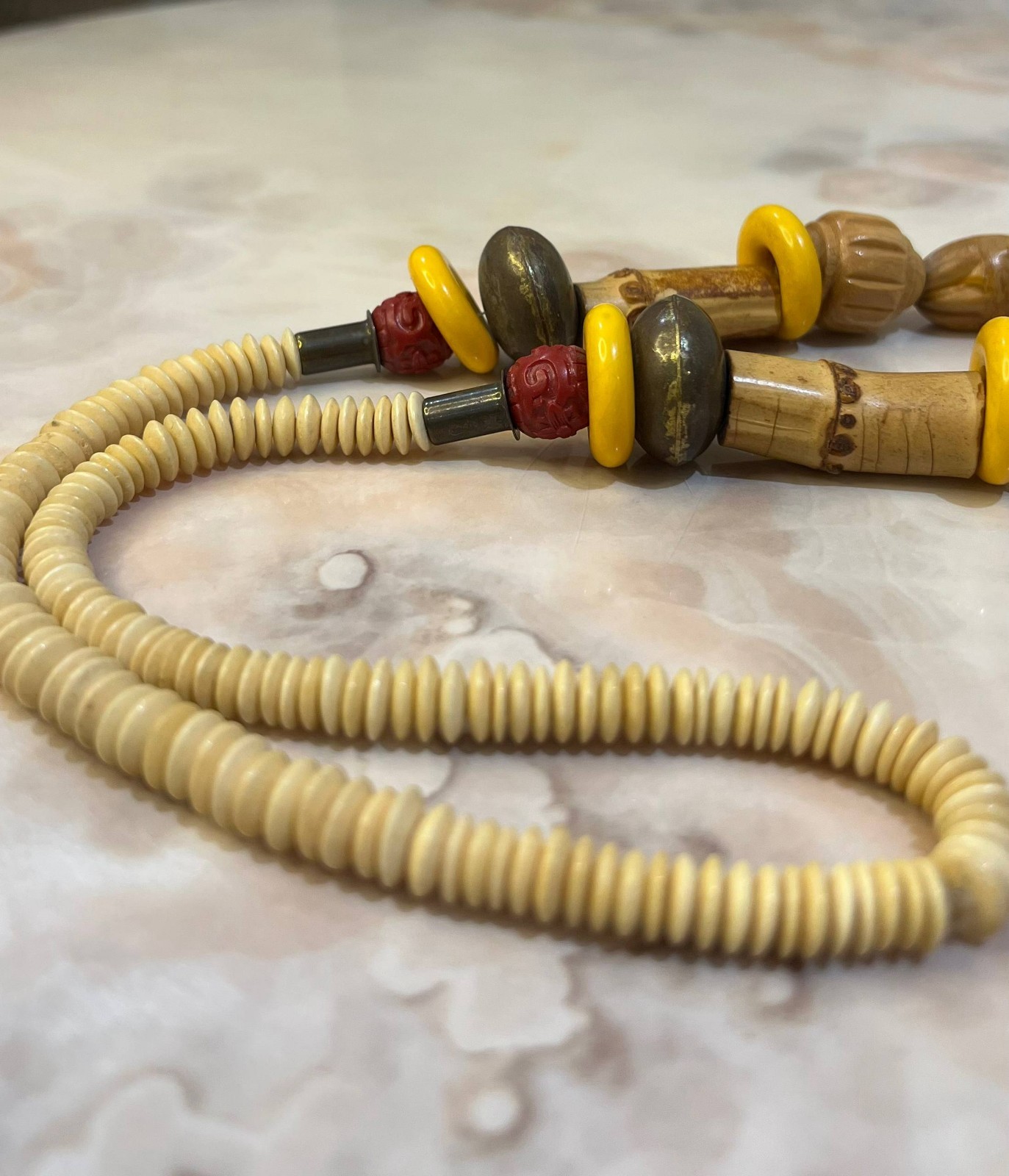 Vintage Handmade Wooden Bead Necklace Tribal Boho Ethnic Statement Jewelry