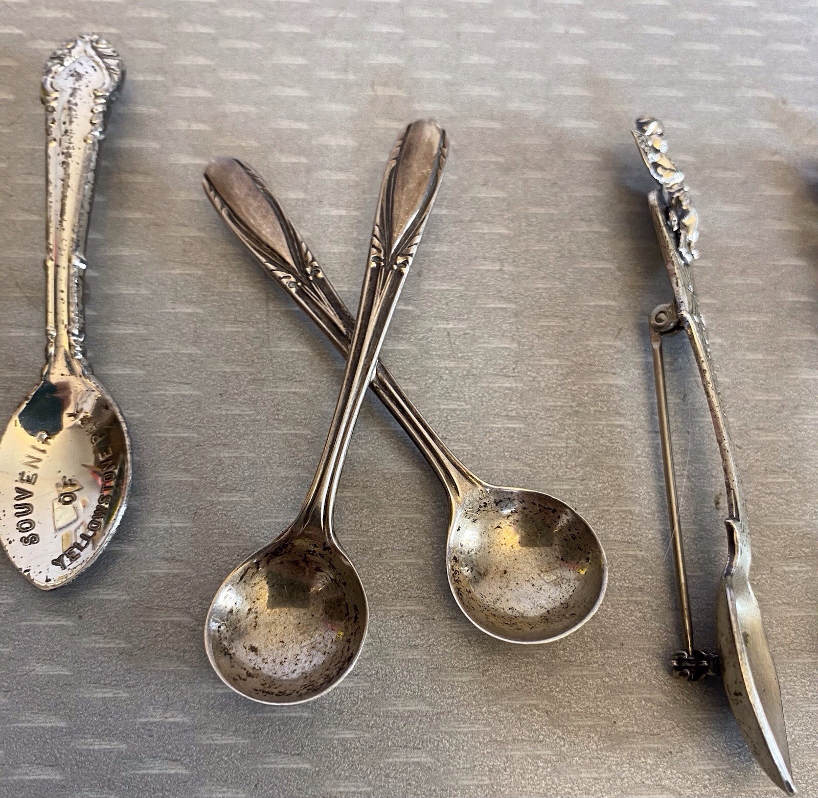 Estate Collection Sterling Silver Spoon Brooch Lot 12 Souvenir USN Yellowstone