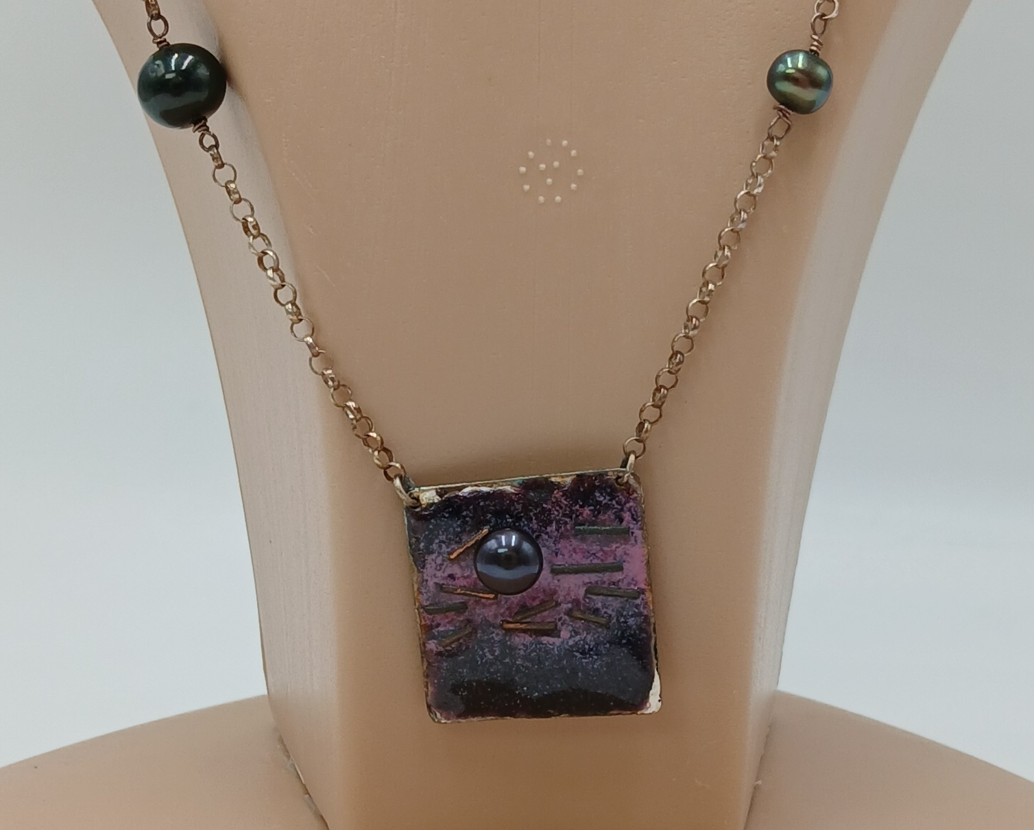 925 Station Peacock Pearl Necklace 24in Sterling Silver 12gtw Artisan Enamel