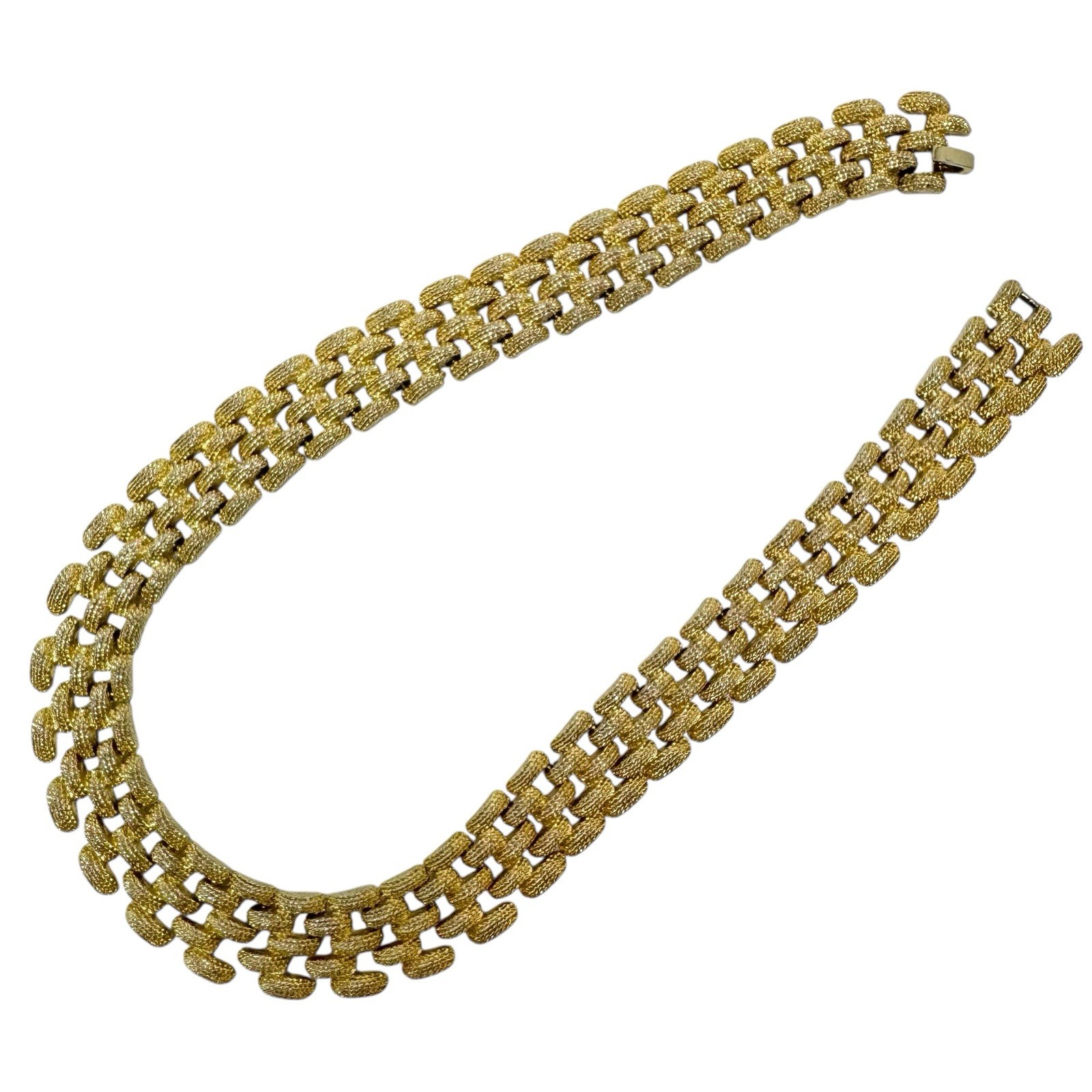 Vtg Gold Tone Collar Necklace Frosted Finish Textured Rectangular Brick Links