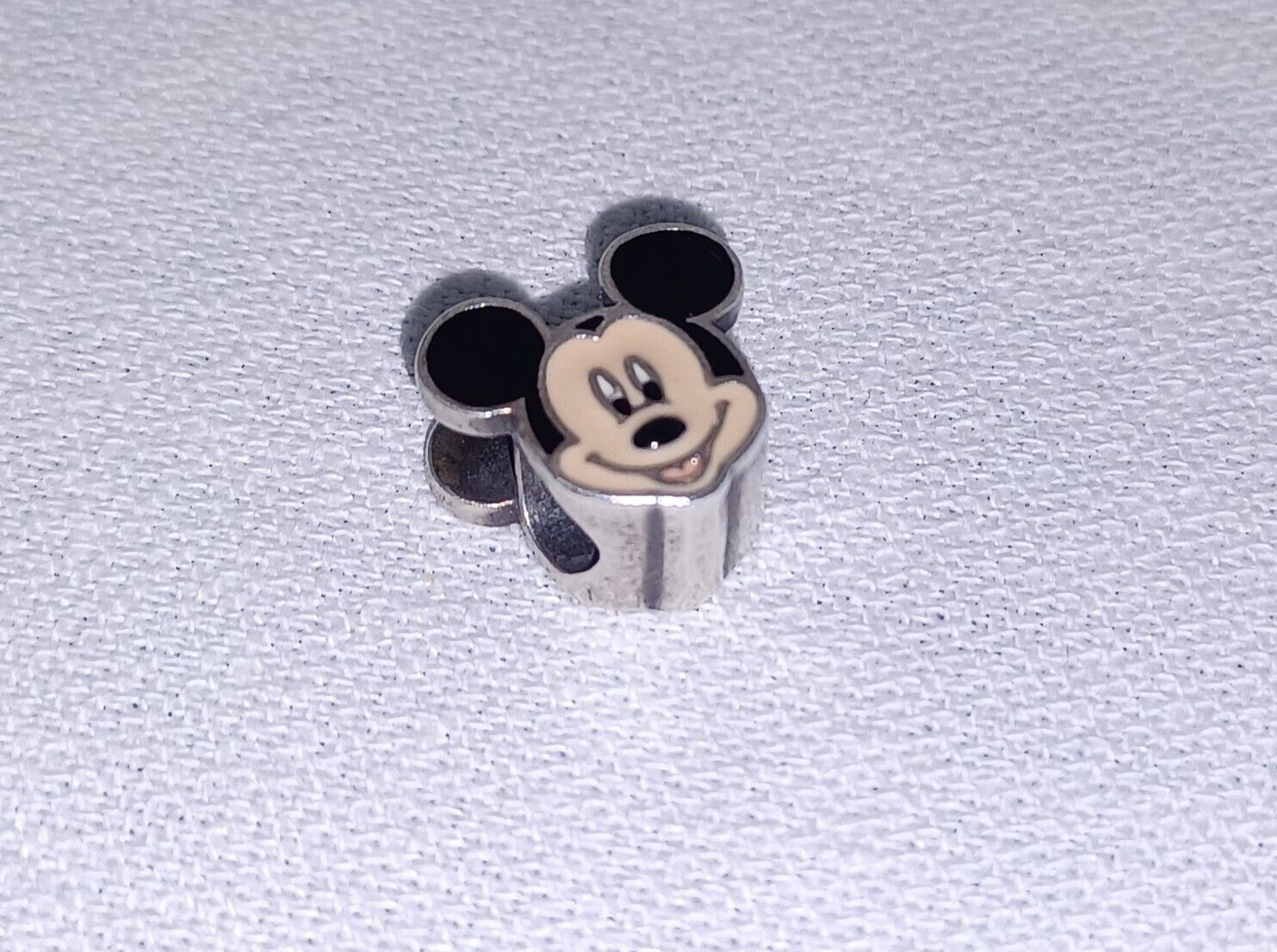 Vintage Sterling Enamel Disney Micky Mouse Pendant Charm Slider Bead Italy