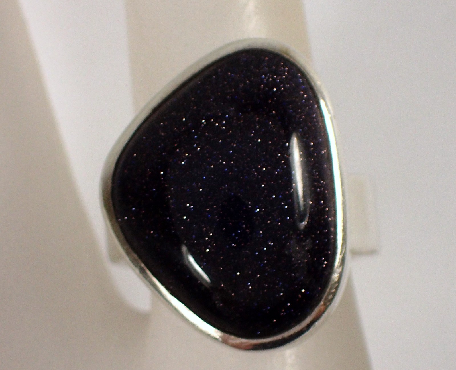 Vtg Sajen SJ Sterling Galaxy Midnight Goldstone Sandstone Modernist Ring Sz 7
