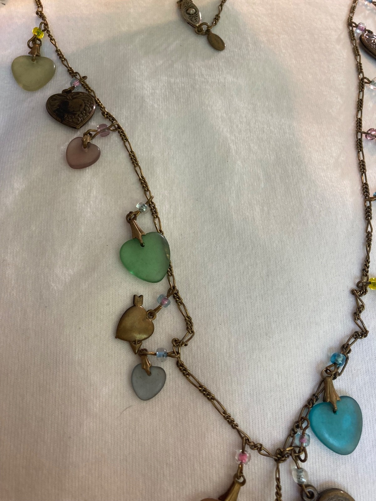 Glass Works Studio Marked Vintage Necklace with Heart Charms and Beads