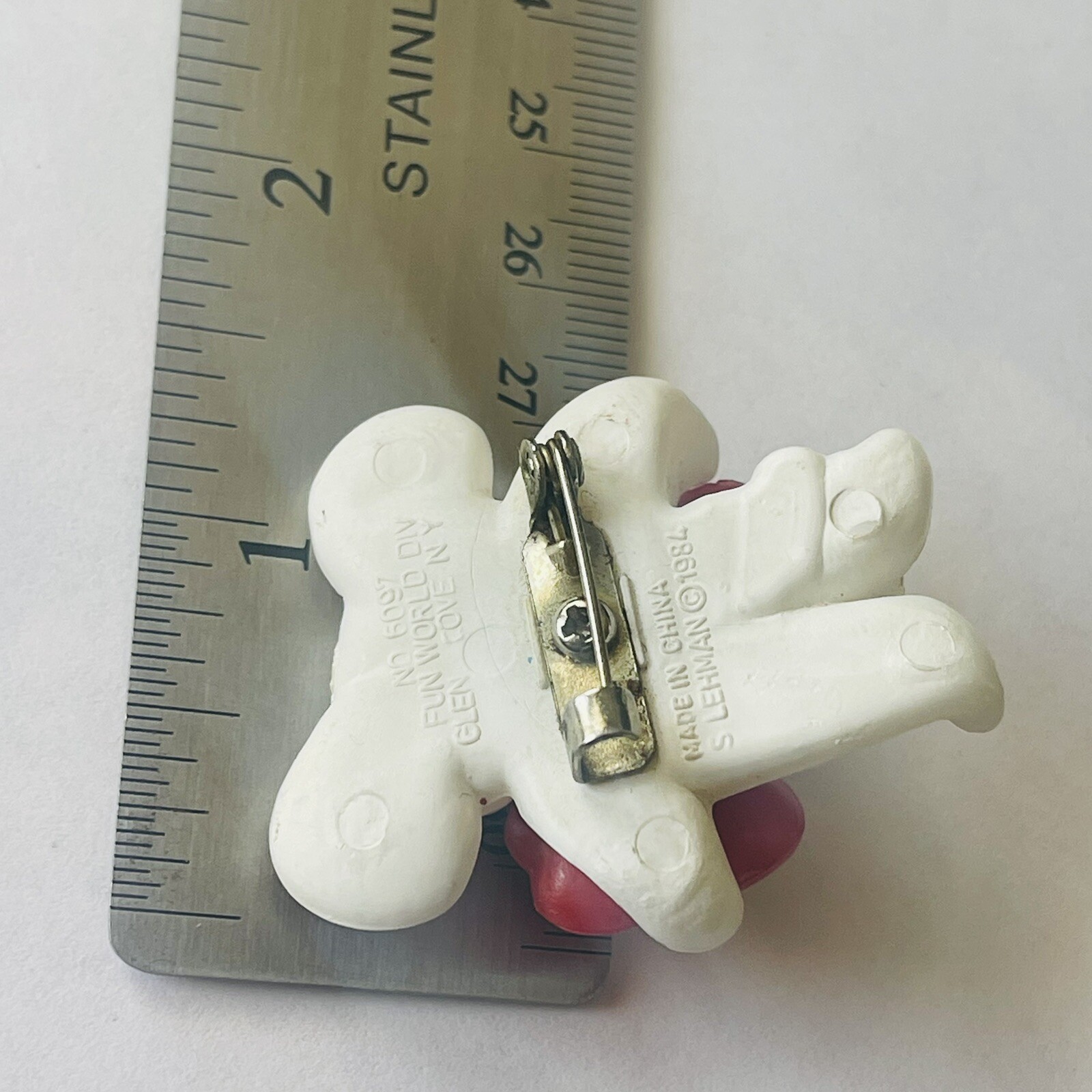 80s Brooch Lapel Pin Mouse Hearts Love Red White Pink Fun World 1984 Vintage