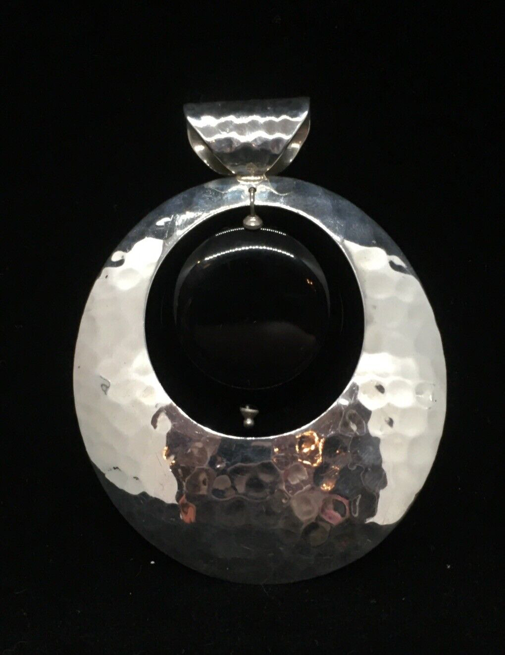 Huge Dominique Dinouart Hand Hammered Mexican Sterling & Onyx Pendant