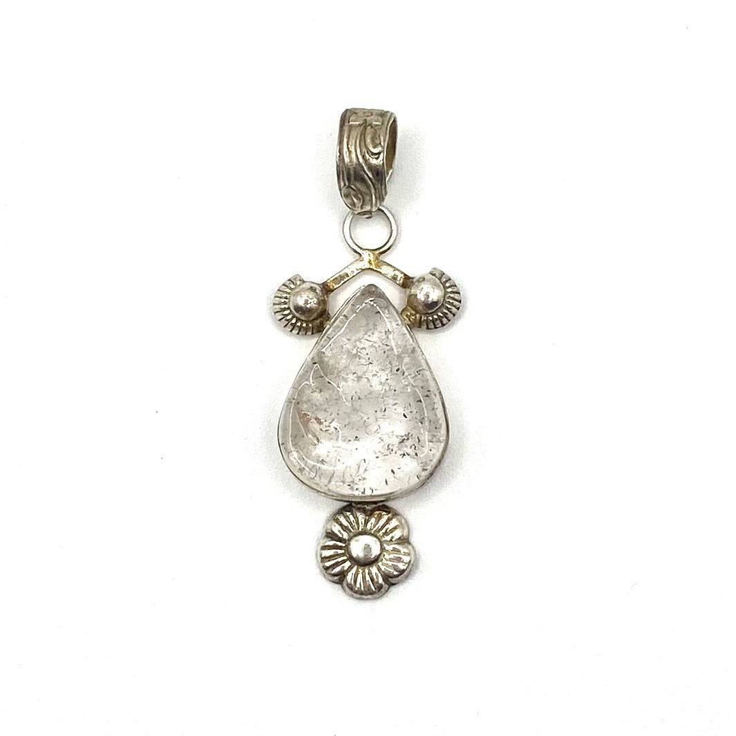 Vintage Artisan Organic Crystal Quartz Rock Stone Pendant Modernist Brutalist