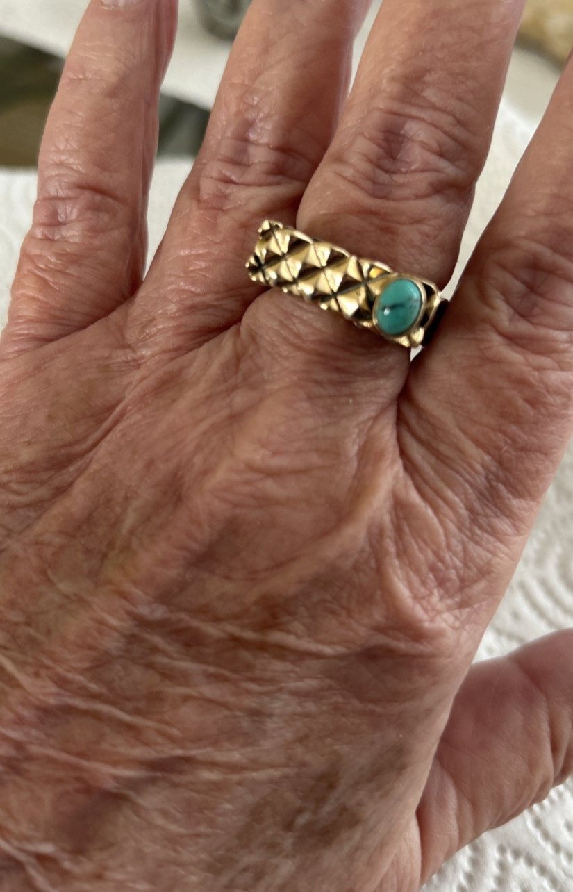 Vtg Dian Malouf Ring:Hallmarked DLM 14K Gold 925 Sterling Turquois Ring:Sz 10