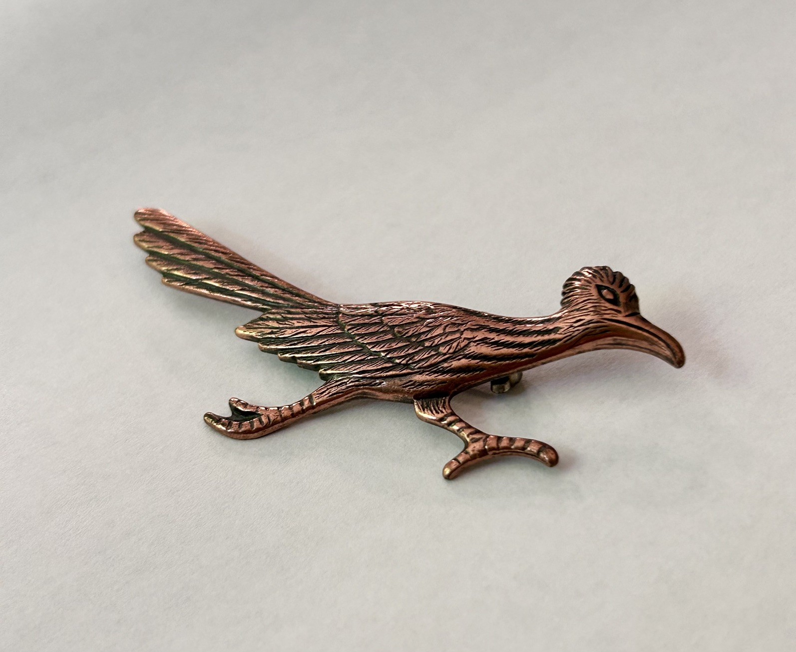 Vintage Bell Trading Post Roadrunner Pin Brooch Solid Copper Southwest 1950s