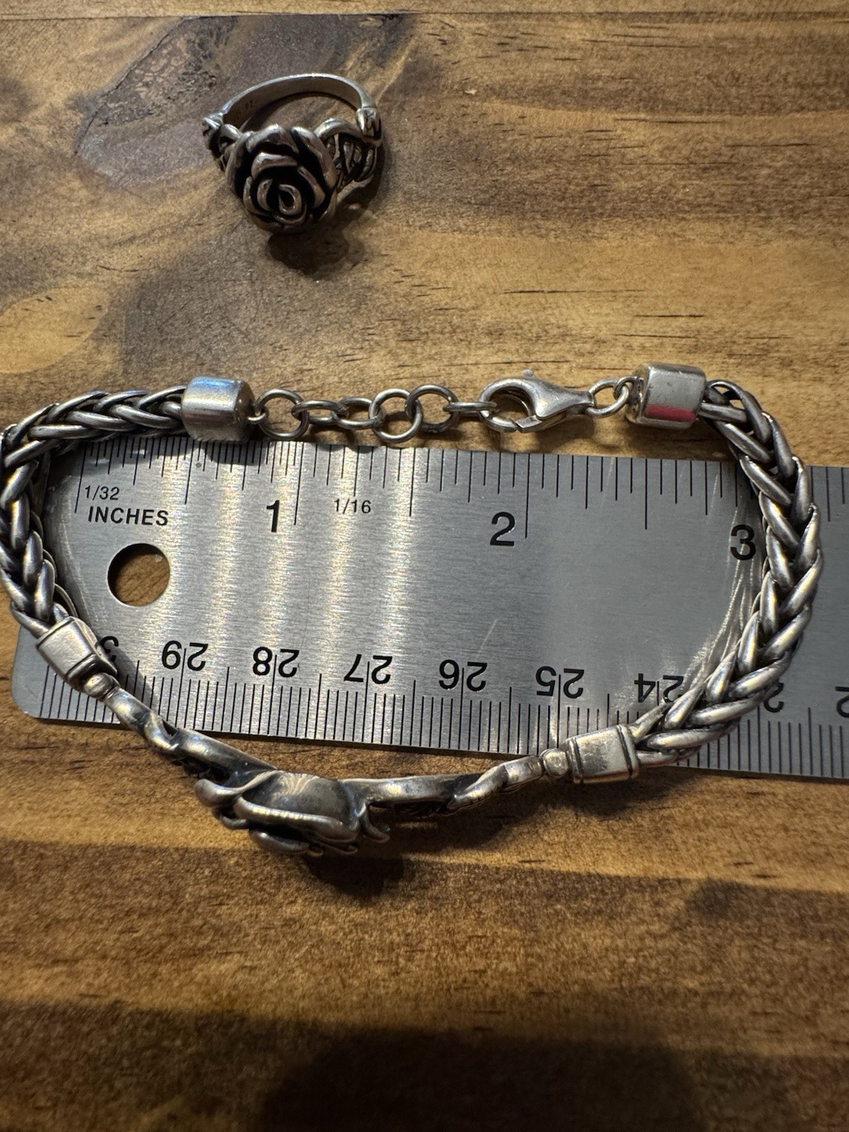 Paz Israel Bracelet Ring 925 Sterling Silver Rose Wheat Chain Set Size 6 Ring