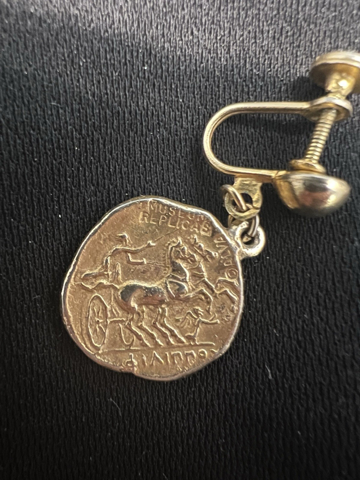RARE Vintage Museum Replicas GoldTone Greek Coin Drop Earrings Philip II