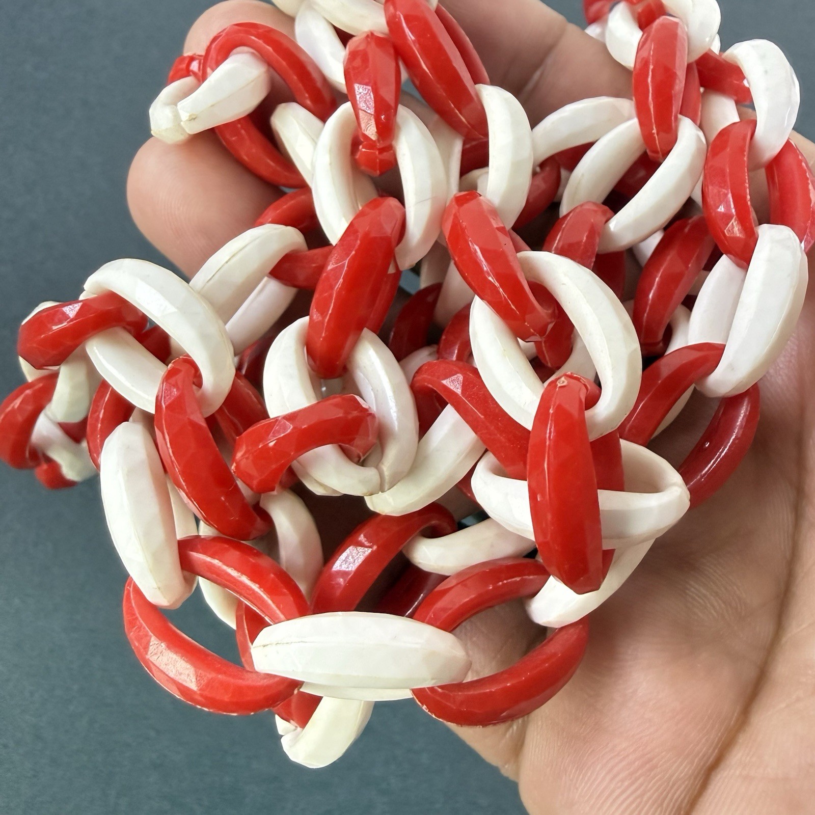 Vtg Plastic Jewelry Lot 6 Pc Necklaces Bracelets Bangles Retro Red White Black