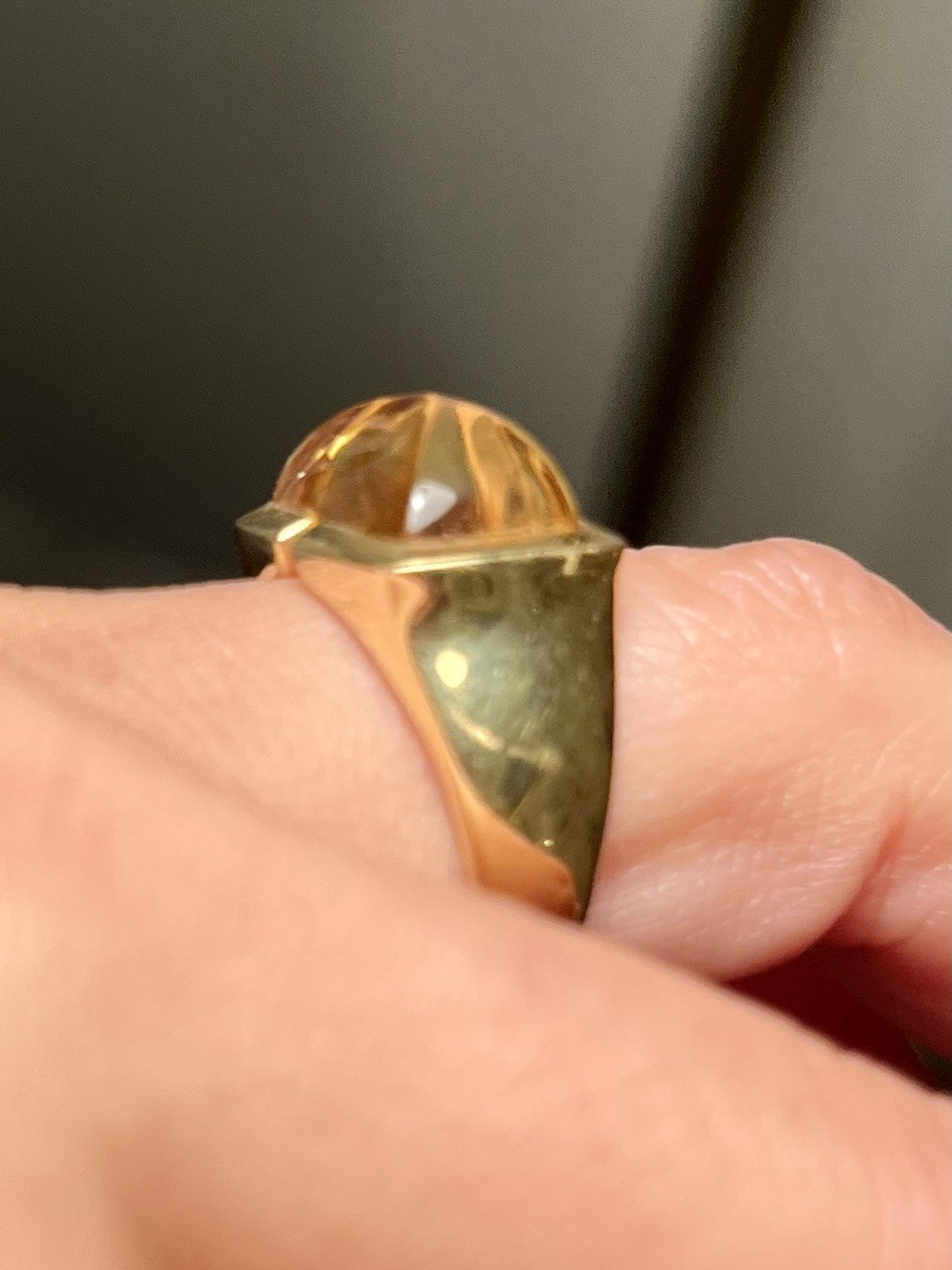 Men’s Antique Citrine Pinky Ring 18K Solid Gold Authentic Natural Size 7