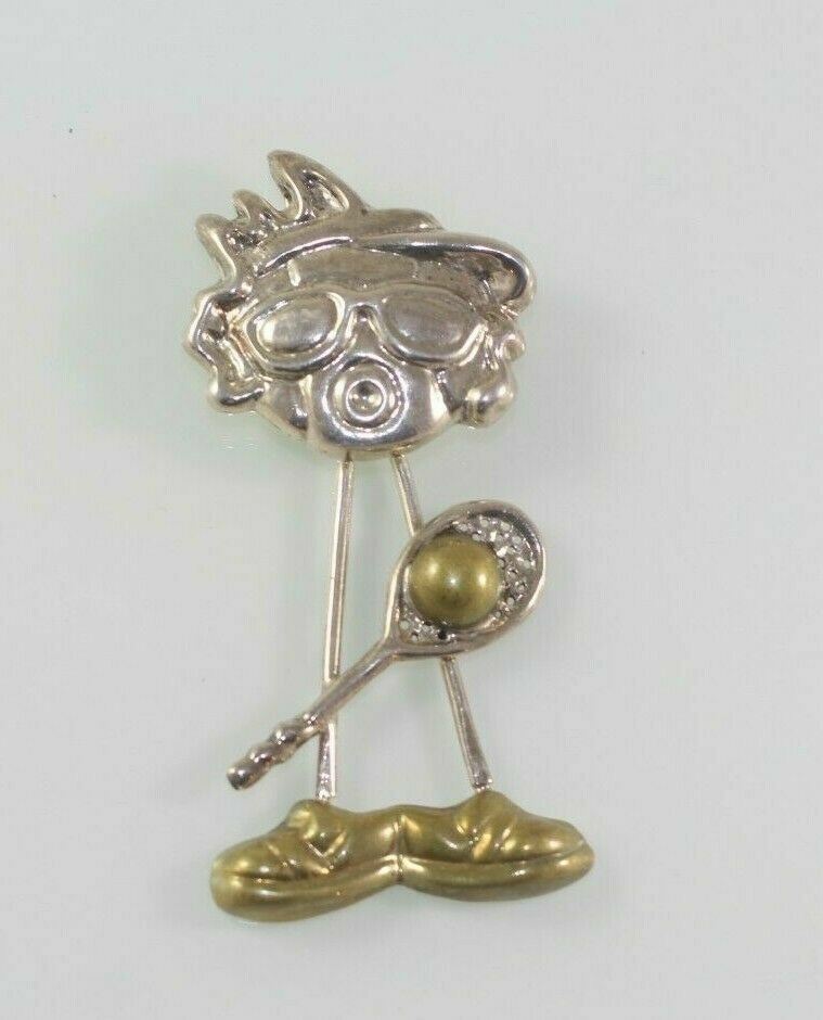 Vintage Mexico TV-119 Tennis Person Moving part brooch Sterling