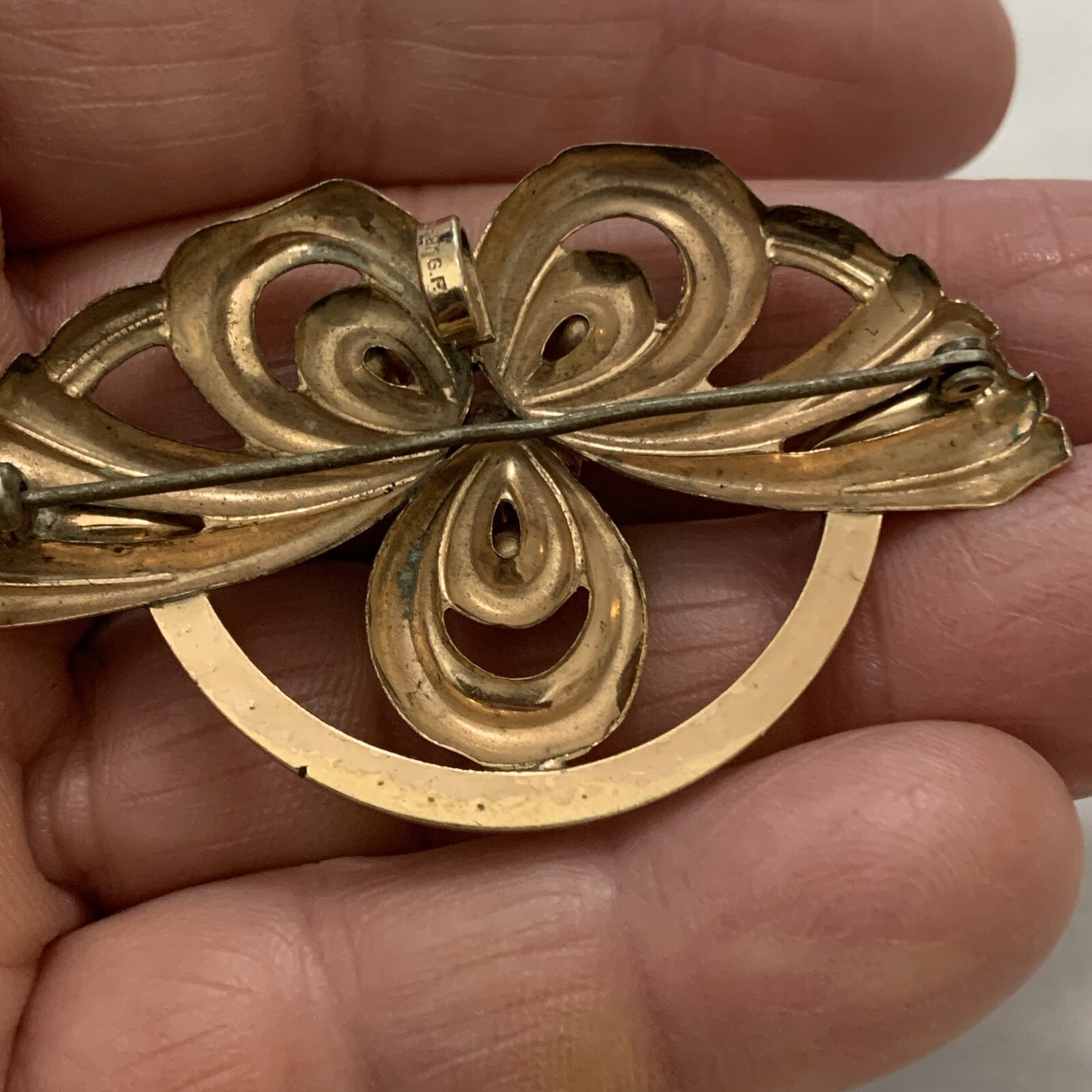 Co? 12k Gold Filled Brooch Pendant Ca. 1950 Clear Andfaux Blue Topaz