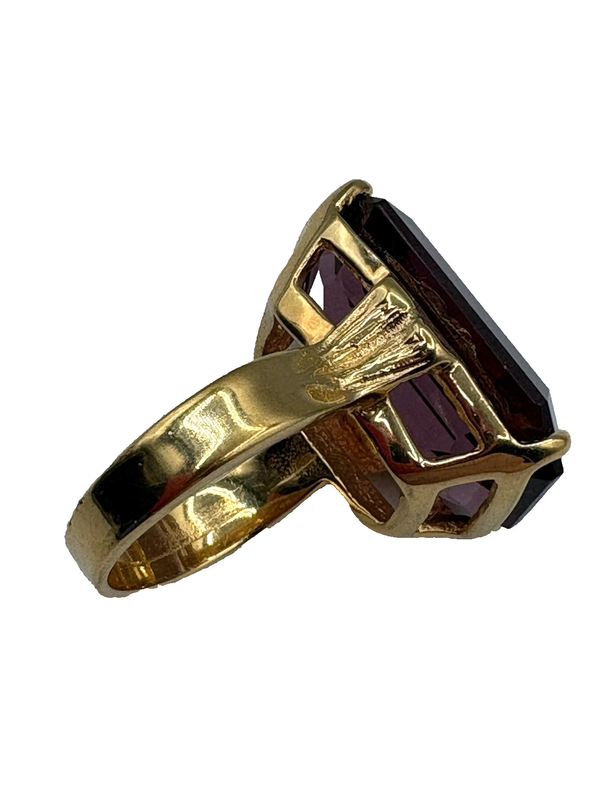 18K HGE Emerald Cut Purple Stone Vintage Rectangular Cocktail Statement Ring