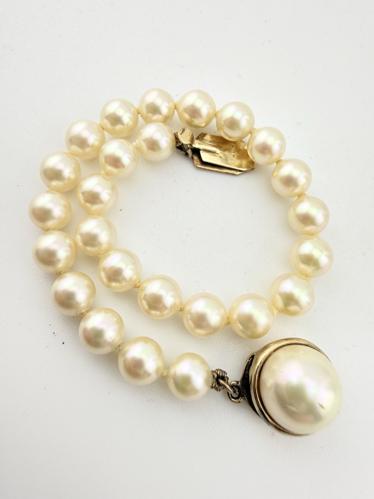 METALL VINTAGE VERMEIL 925 6MM FAUX PEARL 7 1/4” BRACELET PLEASE READ K5D