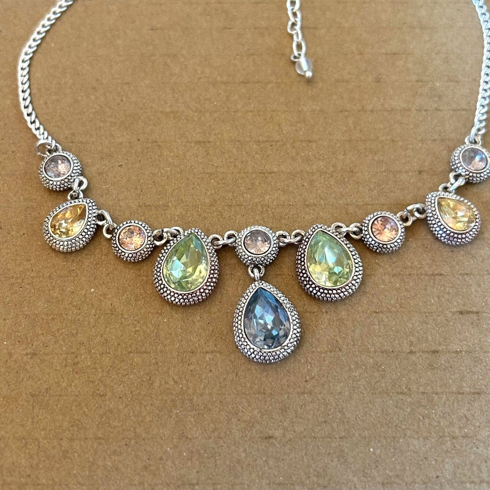 Vintage Napier Silver Tone Multi-Color Pastel Teardrop Necklace