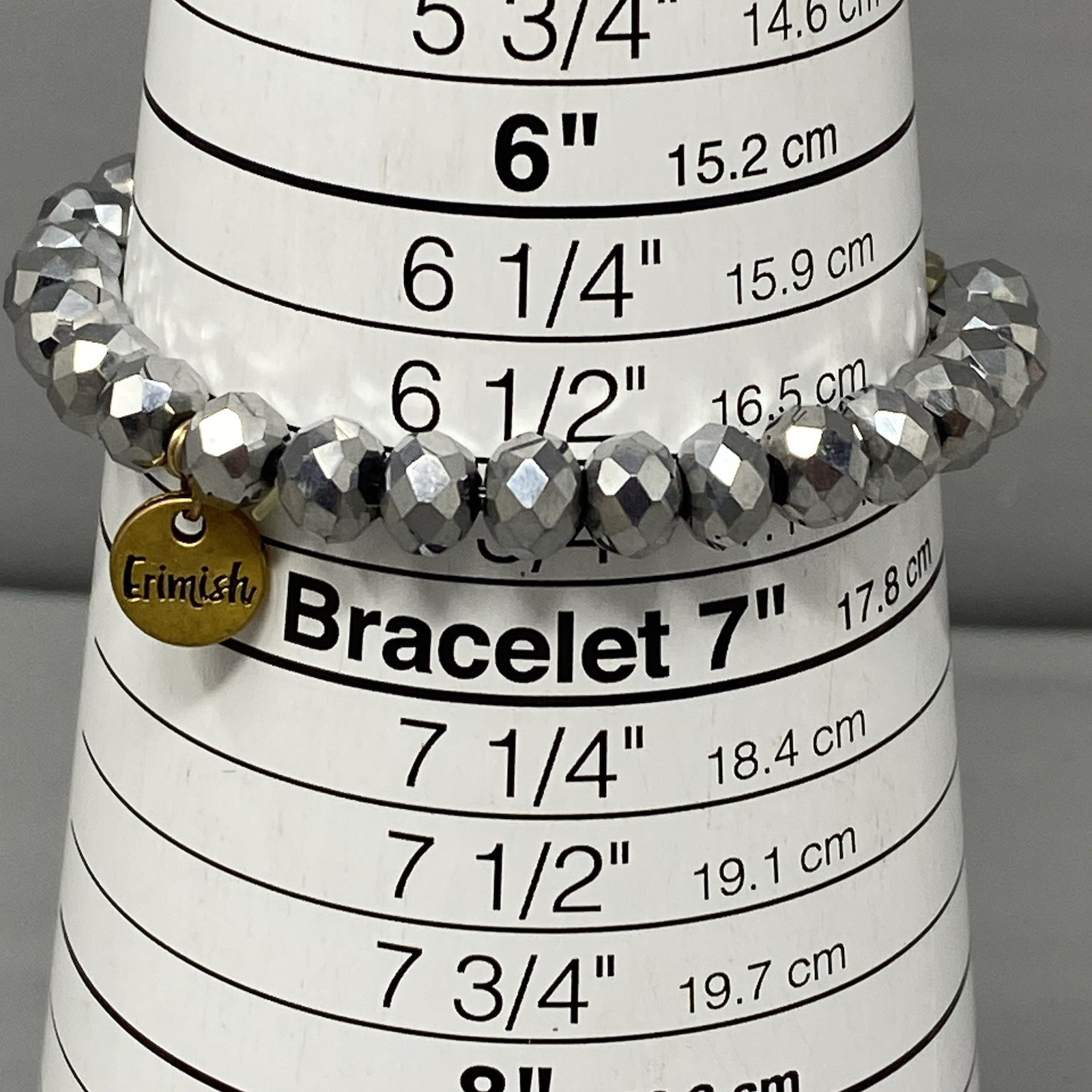 Erimish Glass Beaded Bracelet Silver Gold Faceted Fire Polished Stretch 6.5″