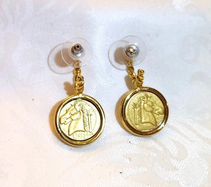 Vintage Monet “Roman Coin” Pierced Earrings Classic Business Casual