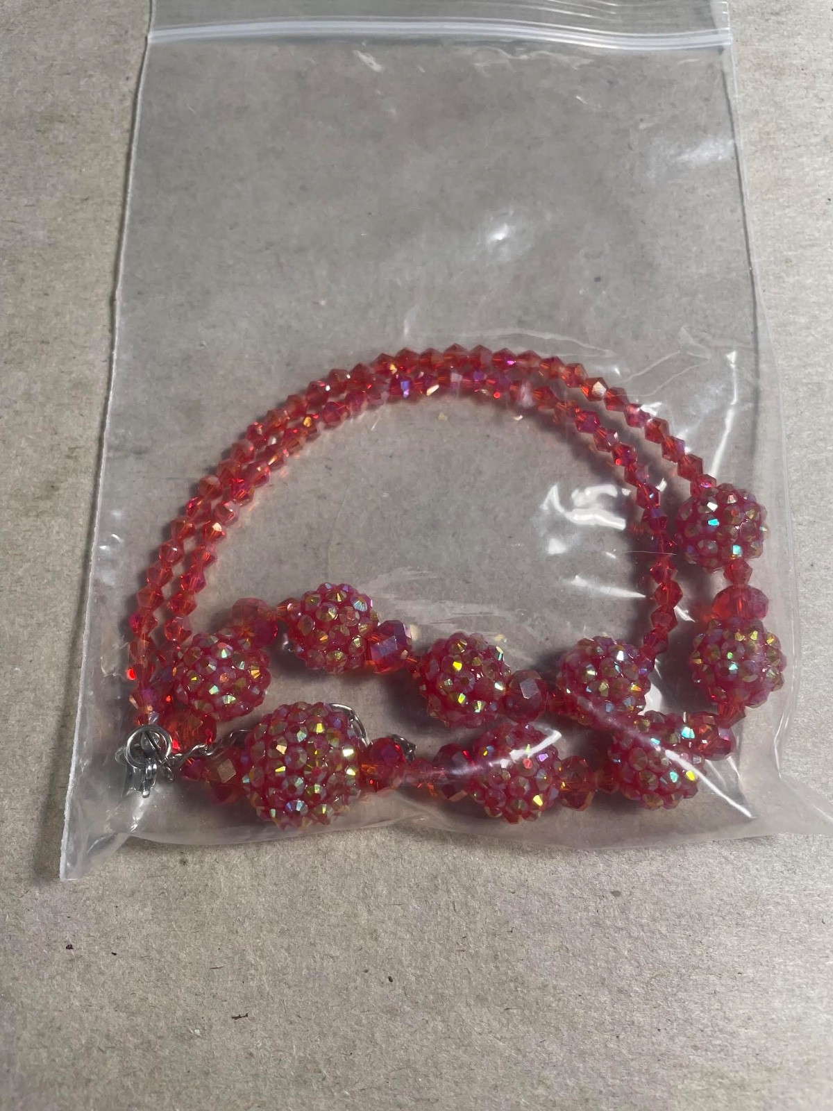 Vintage Red Crystal Bead Necklace w/ iridescent fireball-style beads