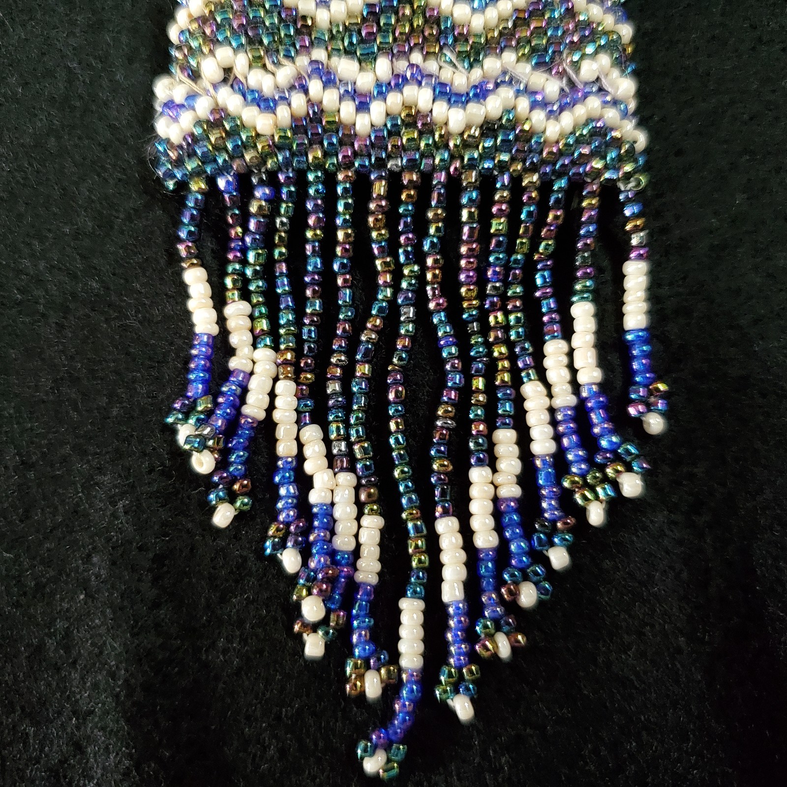 Vintage Mini Purse Necklace Seed Beaded Coin Pouch Artisan Oil Slick 24″ READ