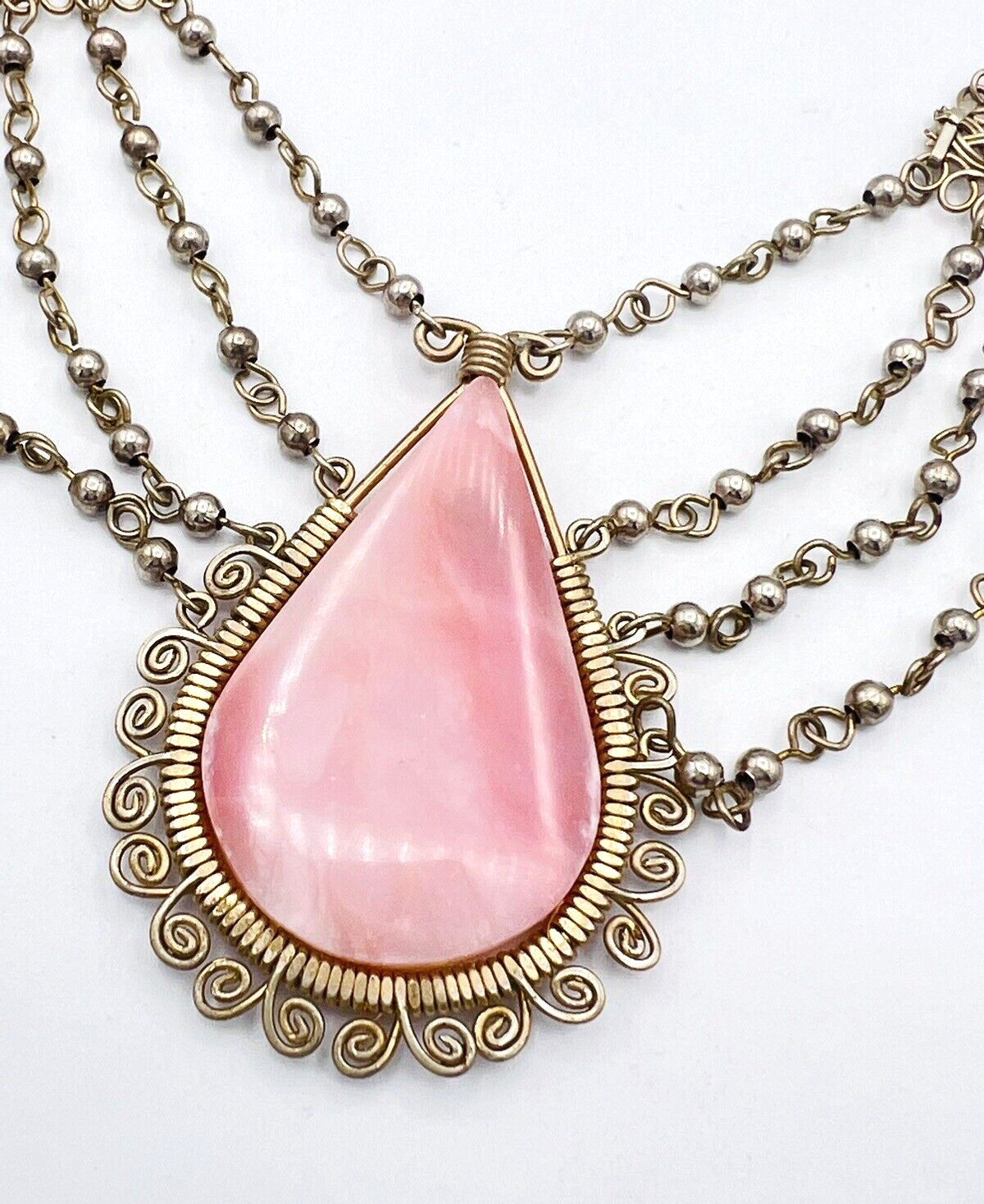Vintage Silver Tone Pink Stone BOHO Collar Necklace