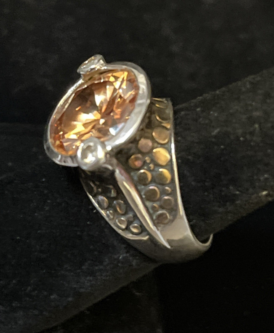 Vintage Sterling Silver Citrine Pebbled Statement Ring Size 7 Chunky 10.2g