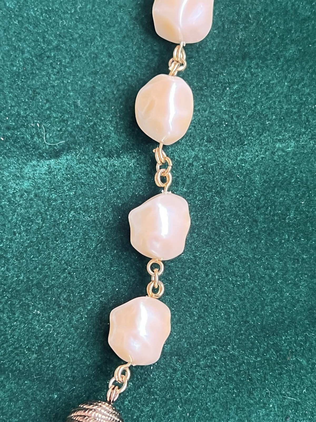 Vintage Baroque Pearl & Molded Brass Bead Necklace Style Of 60s-80s Valentino
