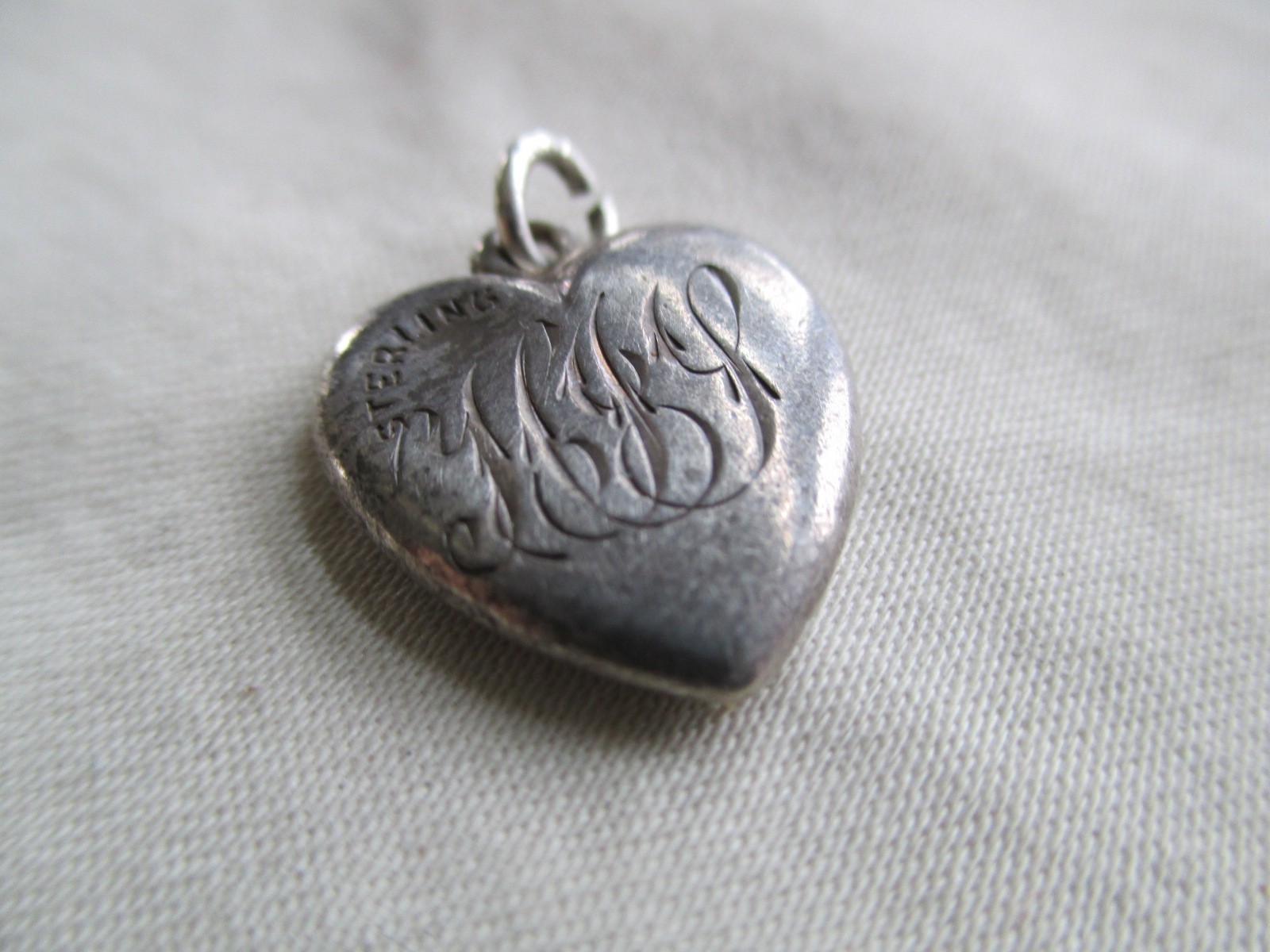 Vtg Sterling Charm Beautiful Puffy Heart Enameled Pansy A THOUGHT FOR ME