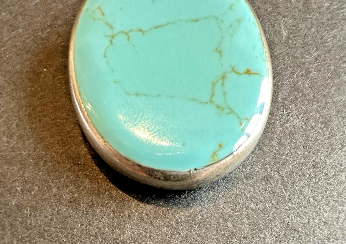 ATI ANNIKA WITT 925 Sterling Silver Vintage Mexico Turquoise Pendant LARGE HEAVY