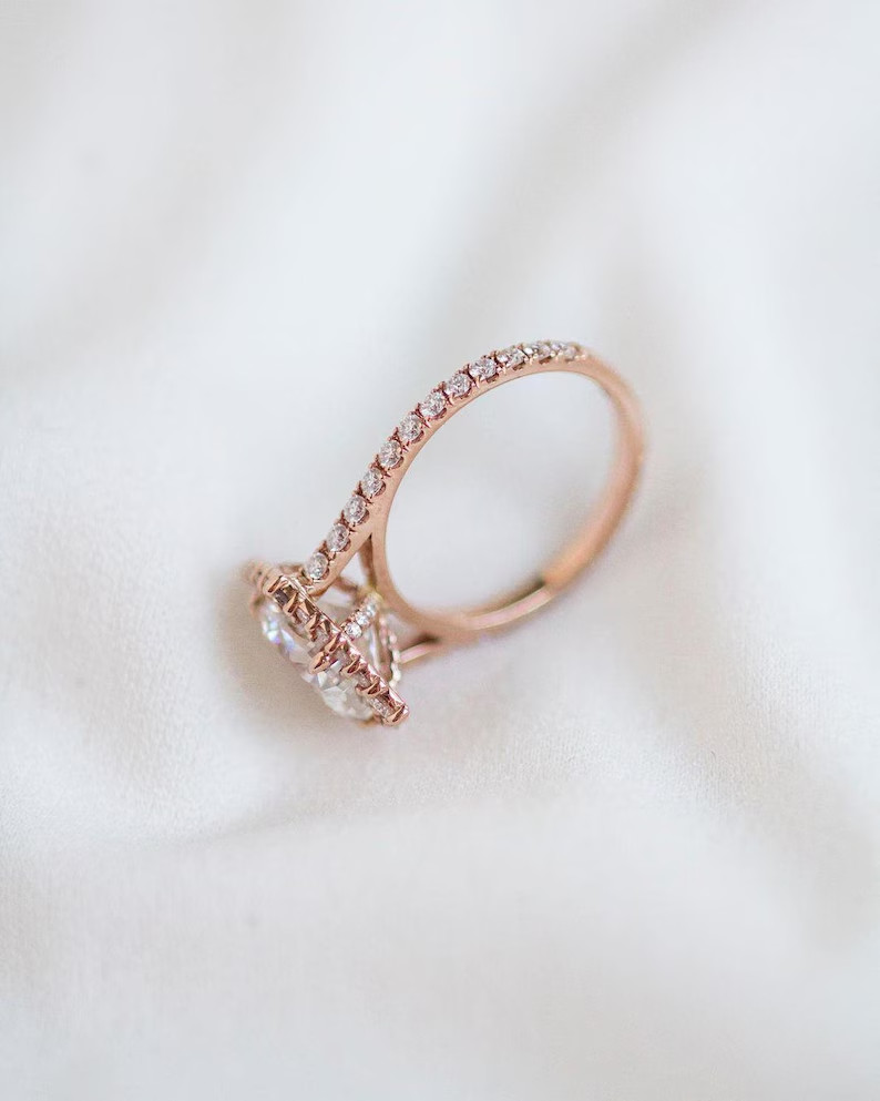 18K Rose Gold Plated 925 Silver Moissanite 3cts Pear Shape Halo Engagement Ring