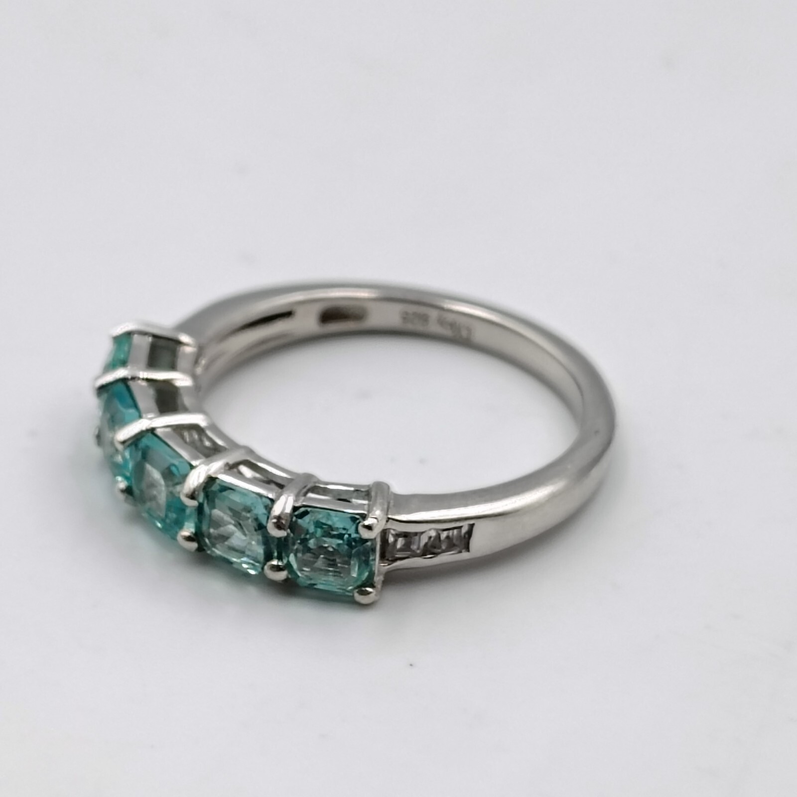 D’joy Sterling Silver 925 Blue CZ Clear/White Topaz 5 Stone Setting Ring Sz 7