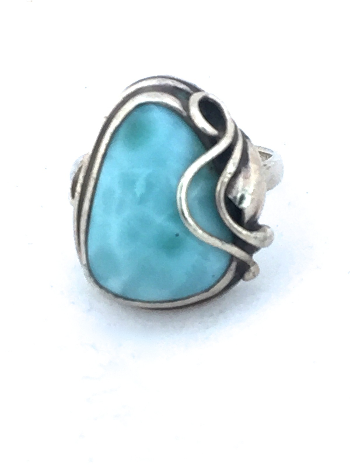 Larimar Ring Size 7.5 sterling silver Art Deco influences