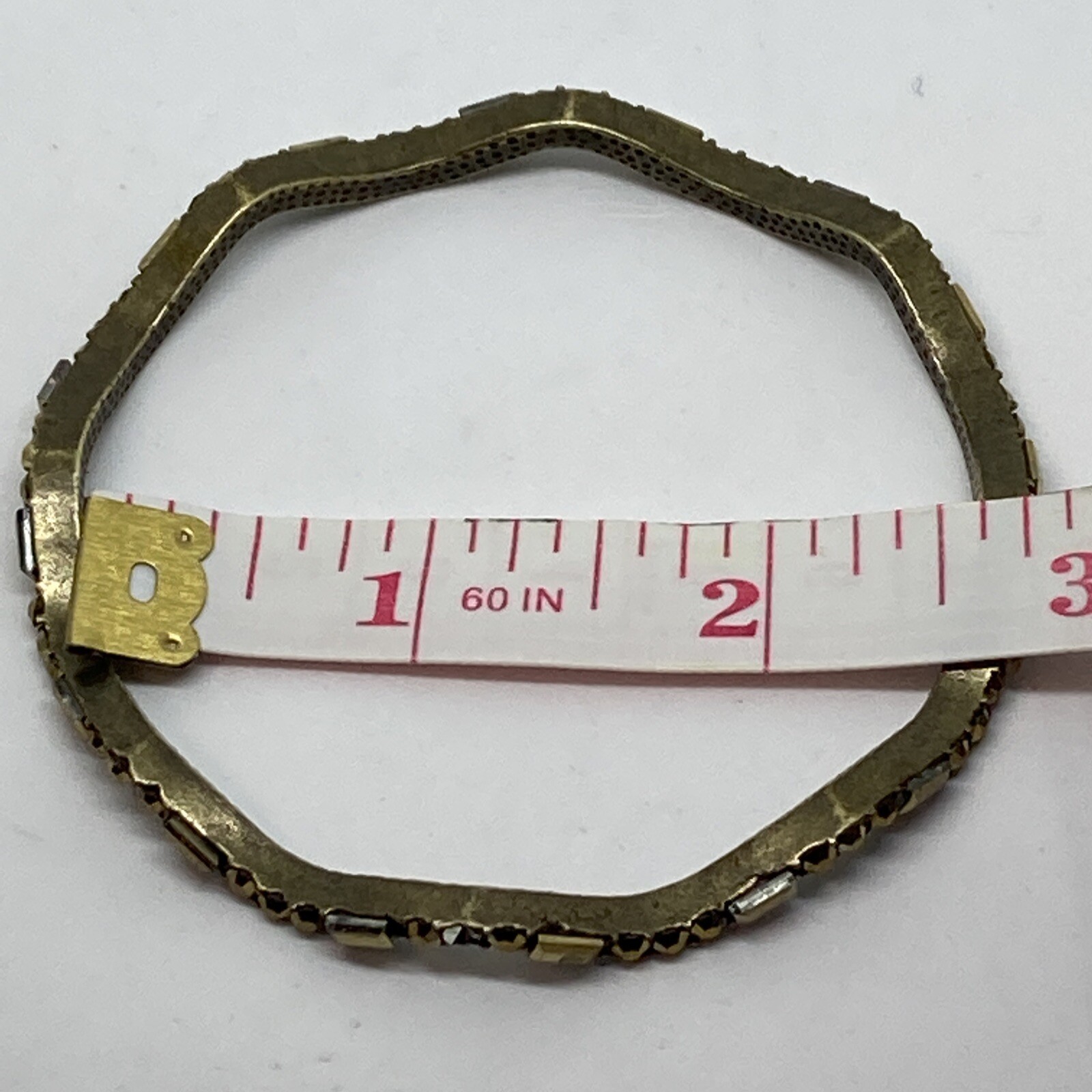 Solid Brass Wavy Bengal Bangle Bracelet w Round and Emerald Cut stones fits 8″