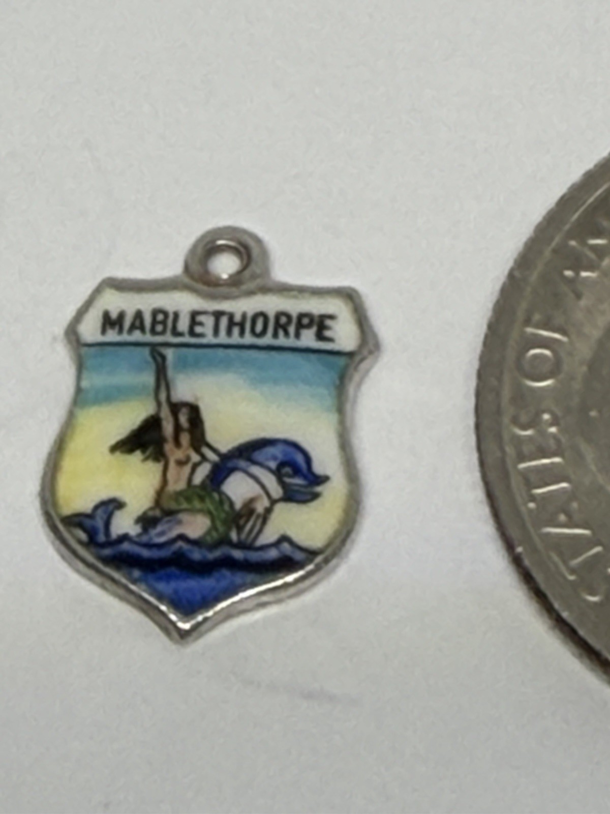 Vintage Mablethorpe Mermaid on Dolphin CoA England Silver Enamel Bracelet Charm