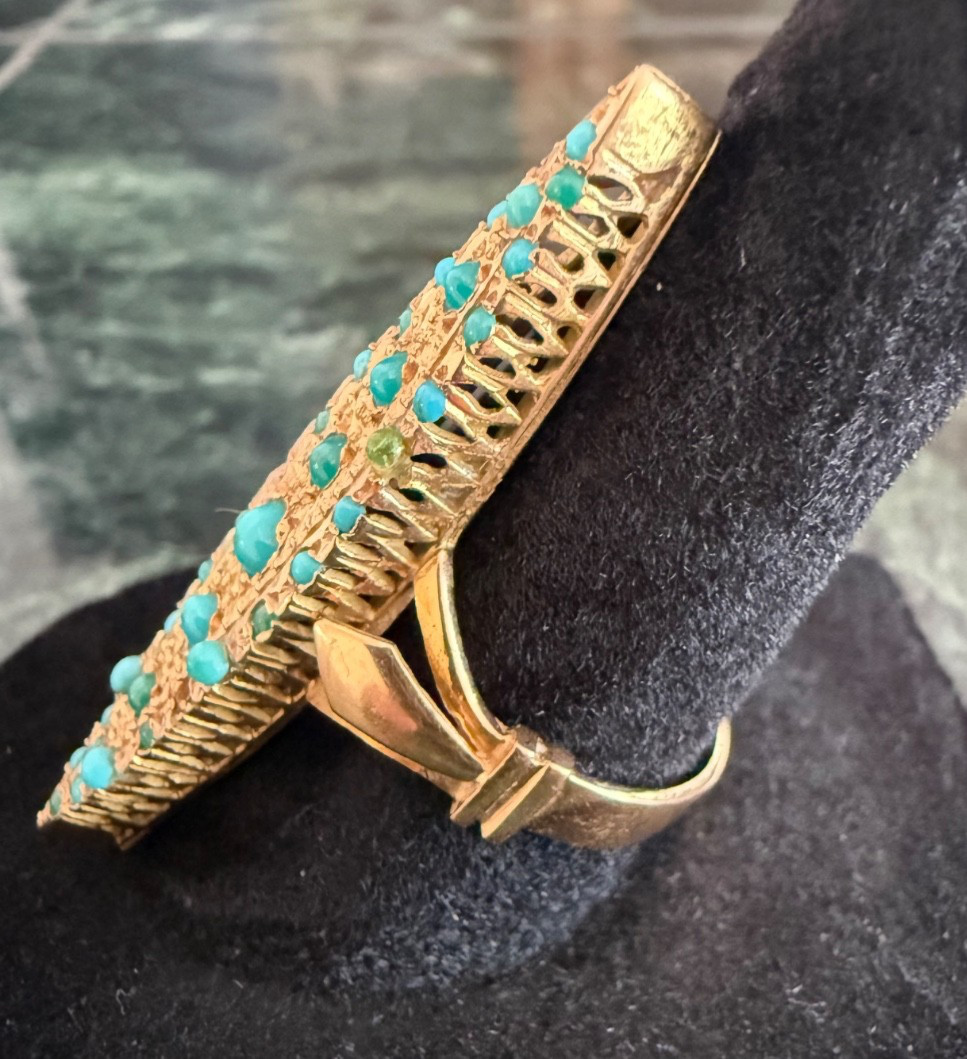 Antique Victorian 18K Gold (5.96gm) and Blue Stone Navette Ring Size 7-3/4