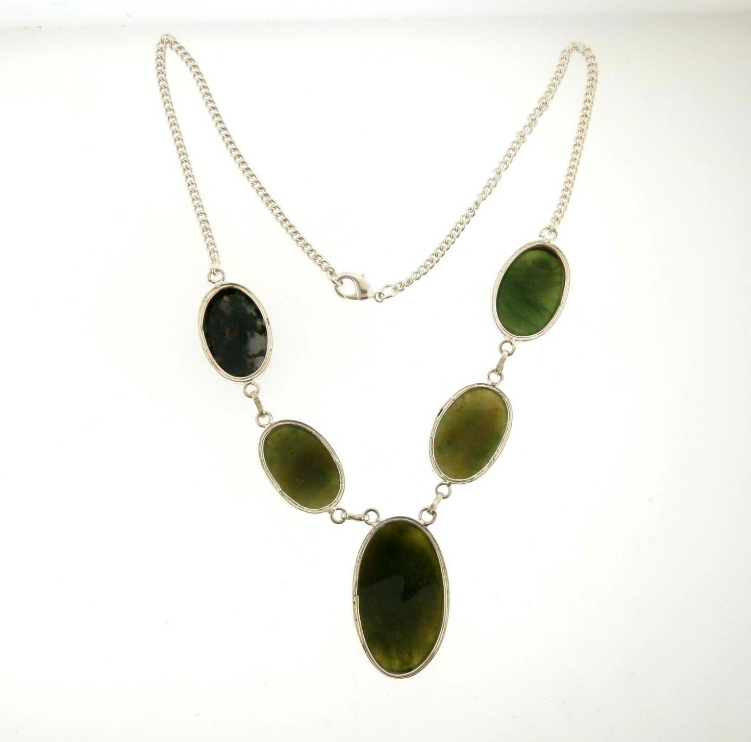 Bloodstone Necklace Silver Plated 1.75 x 20 in