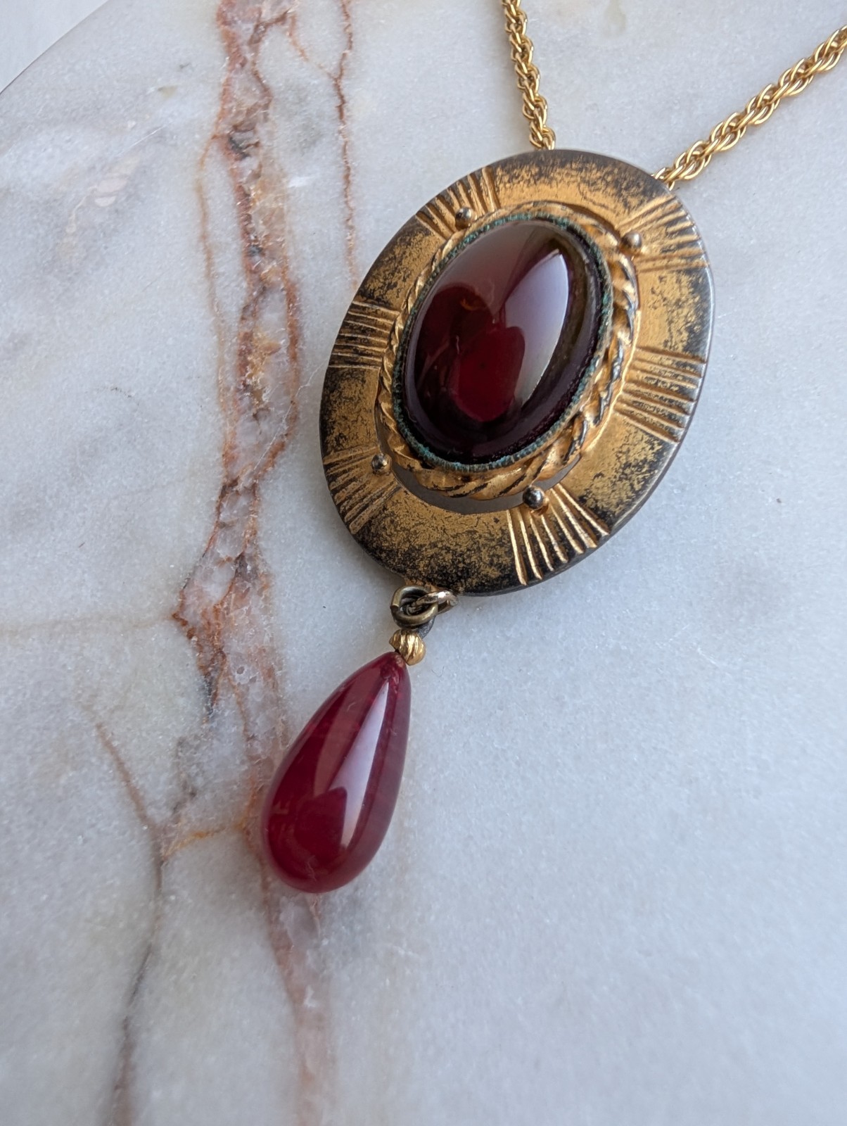 Vintage Lui Chantant Victorian Revival Convertible Brooch Pendant Necklace